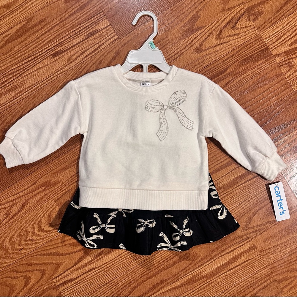 Carter's 2pc NWT Cream and Black Bow Sweatshirt and Skirt